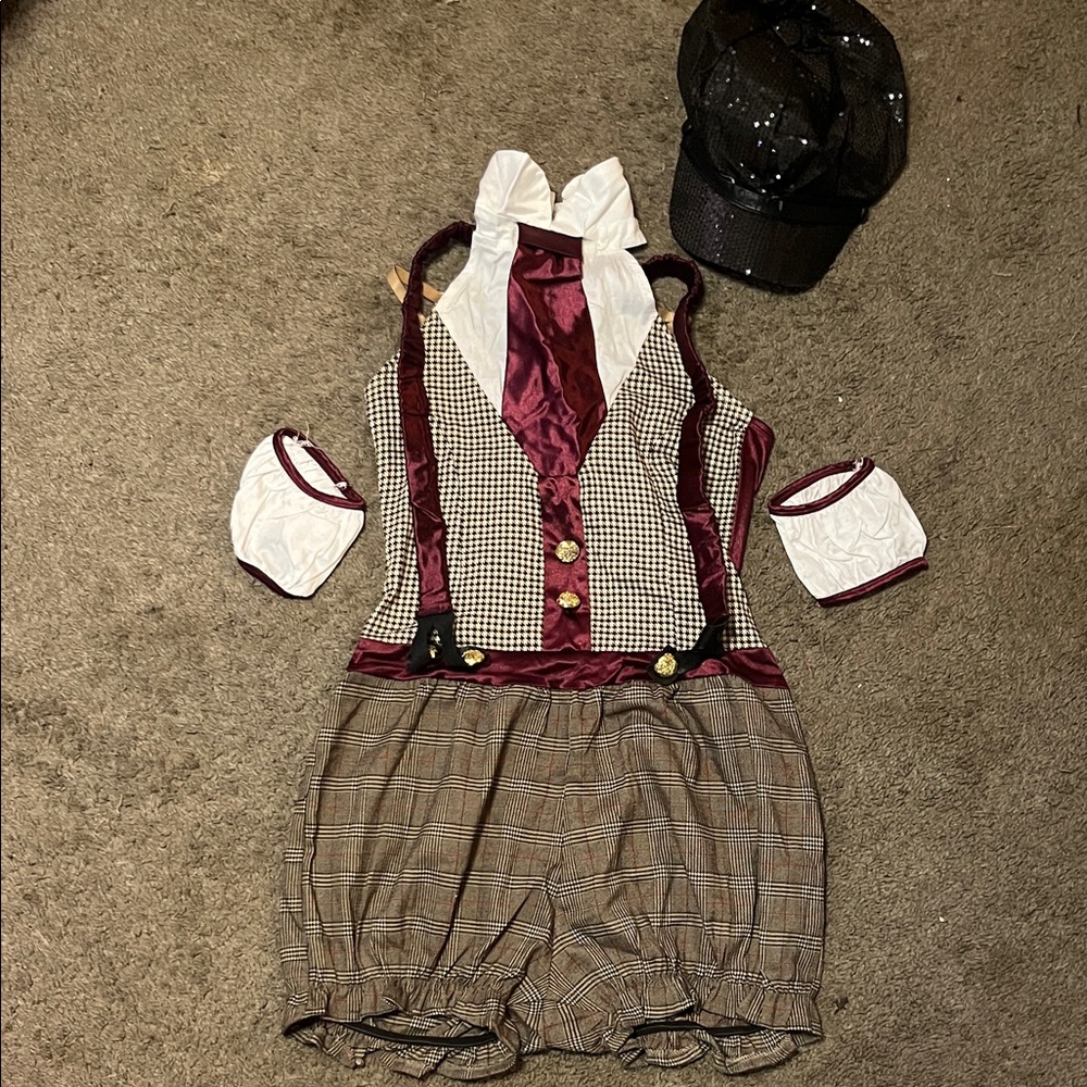 Chic Women's Theater costume with Burgundy and Brown Details